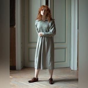 Voriagh “Maida” smocked dress in lagoon green